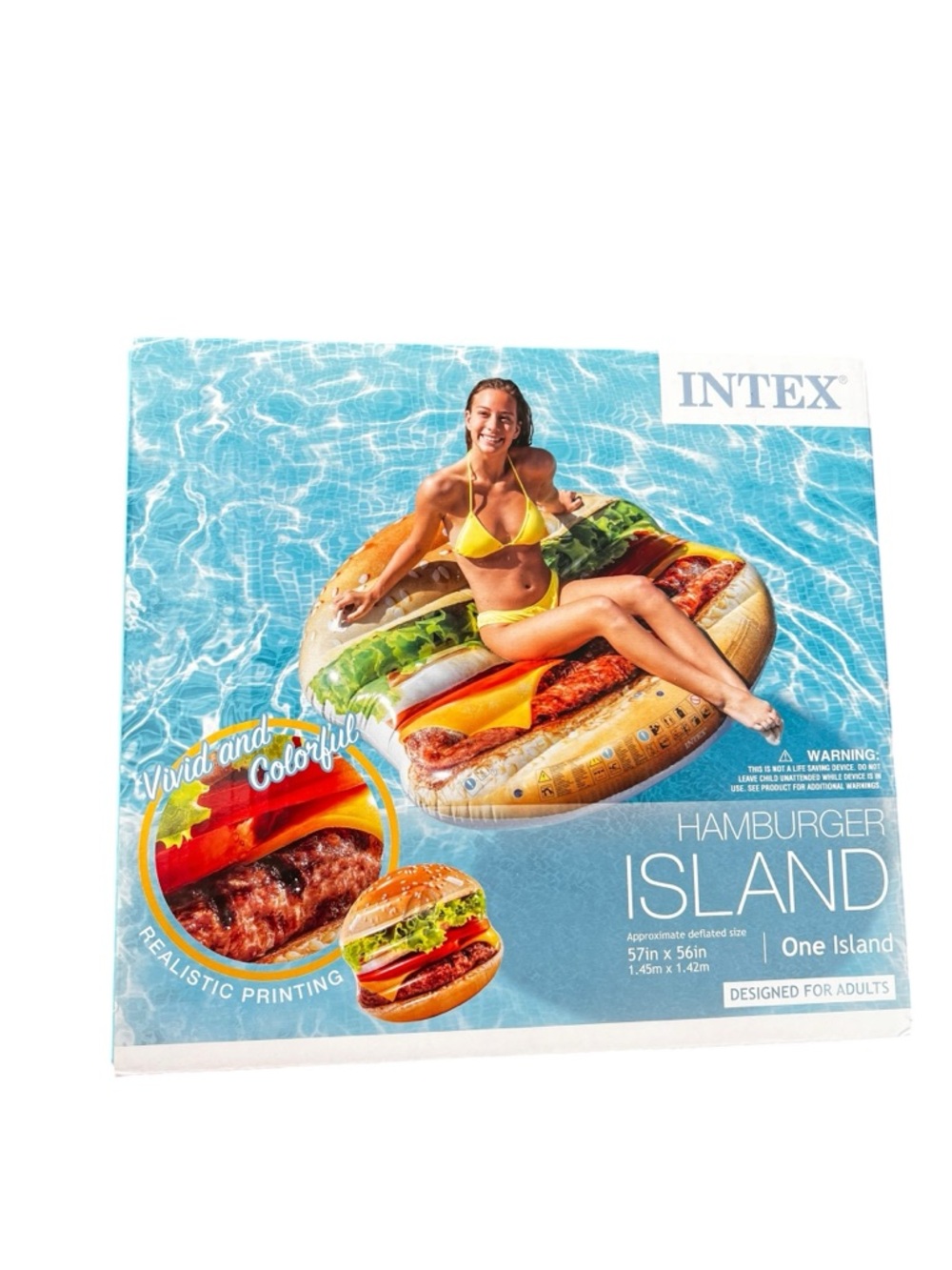 Intex Hamburger Burger Pool Island Float Inflatable Mat Raft Large 57” x 56” - Picture 2 of 9